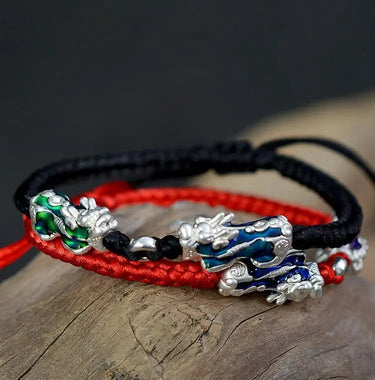 Sterling Silver Thermochromic Pixiu Lucky Buddhist Rope Bracelet-Your Soul Place